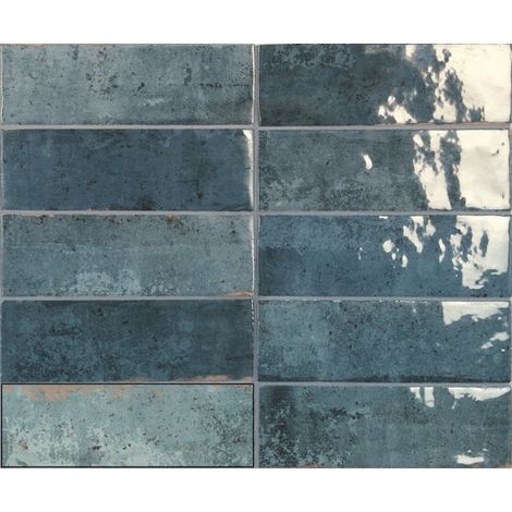 Carrelage mural faience effet rustique ROCK 16x5cm Bleu - boîte de 0.71 m2 16 x 5 cm Bleu - - boîte de 0.71 m2