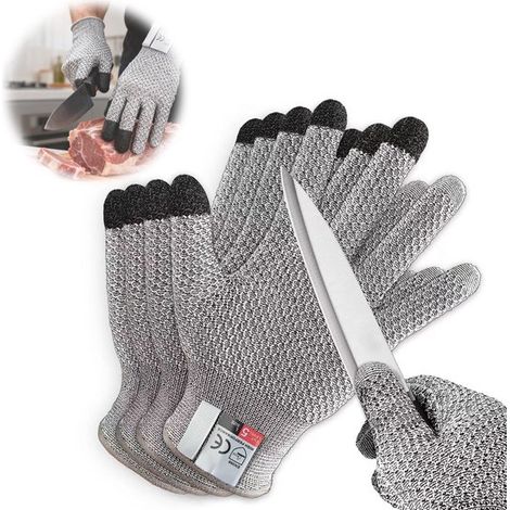 Gants anti-coupures niveau 5 - Écran tactile - Gants de cuisine/travail anti-coupures motif ananas (gris) Pour le verre, la découpe et le poisson Taille unique 23 x 9 cm 1 paire