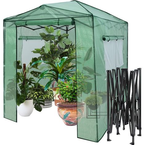 COSTWAY Serre de Jardin Portable avec 2 Larges Fenêtres Observation, Tente pour Plantes Porte Enroulable à Double Fermeture Éclair 180 x 250CM pour Semis Fleurs Culture de Plantes (1/5)