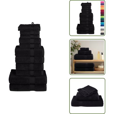 The Living Store 12 tlg. Premium-Handtuch-Set SOLUND Schwarz 600 g/m² - Premium Handtuch (1/5)