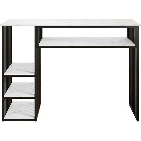 Hochtisch mit Stauraum 140x40x105 cm, MDF in Marmoroptik und schwarze Metallstruktur (1/5)