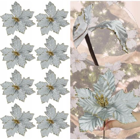 Set di 8 fiori natalizi artificiali da 25 cm - grigi e oro (1/3)