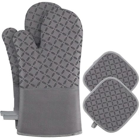 Gants isolants thermiques, gants épais anti-brûlures, gants de cuisine en coton et lin haute température (1/5)