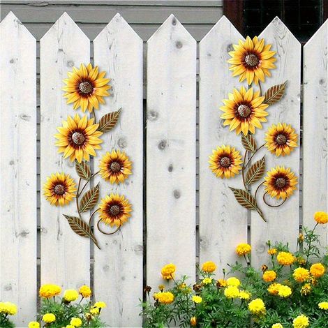 JSSEVN-Décoration Murale de Fleur en Métal,Tournesol Decoration Murale Jardin Exterieur,Pour Intérieur ou Extérieur,Maison,Jardin,Cour,Terrasse,Clôtur (1/4)