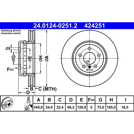 Lot de 2 Disques de frein ATE 24.0124-0251.2 BMW 34 20 6 797 607 34 20 6 894 382