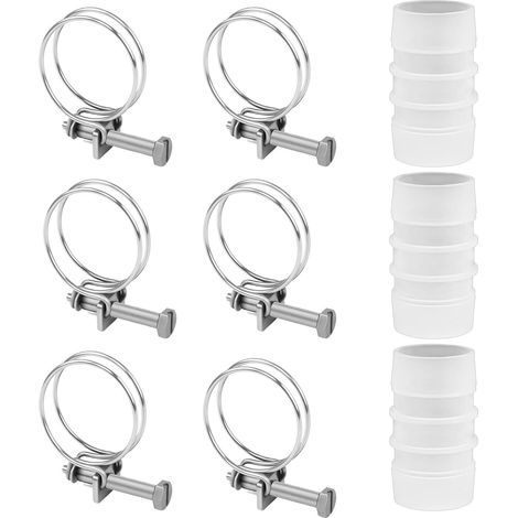 6PCS Stainless Steel Hose Clamp 36-40mm, Adjustable Hose Clamp, Metal Hose Clamp with 3 Hose Connector for Hoses Water Pipe Clamps (1/5)