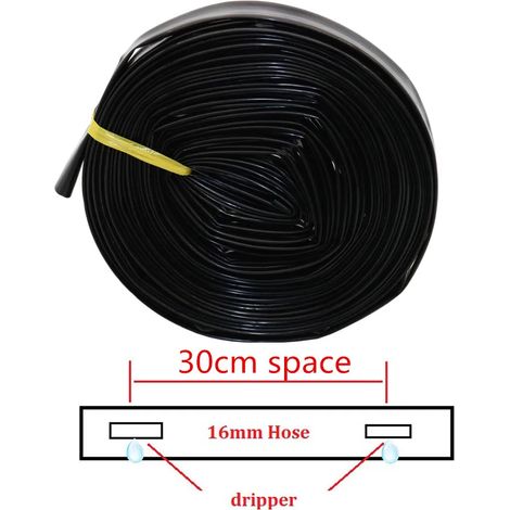 Ruban d'irrigation goutte à goutte noir (espacement 30 cm - 16 mm - 20 m) - 20 m/rouleau, 16 mm. Idéal pour l'arrosage de jardin, serres et autres cultures agricoles. Économique et facile à utiliser. (1/5)