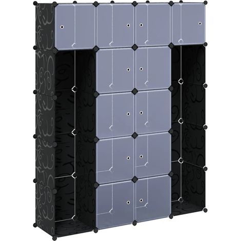 Armadio modulare 14 scomparti portaoggetti bambini soggiorno 37 x 146 x 180 cm in plastica nera 020046221