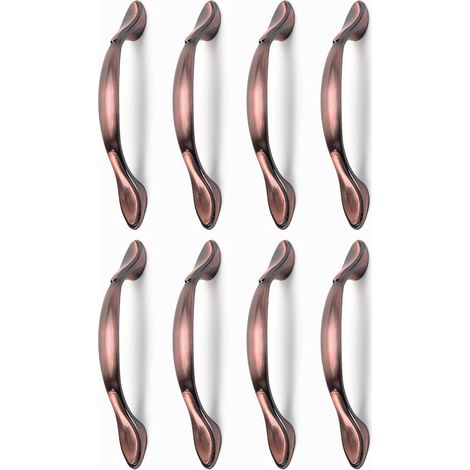 8 Stück Vintage Möbeltürgriffe – Bogenförmige Vintage-Schrankgriffe – Lochabstand 96 mm – Rottbronze
