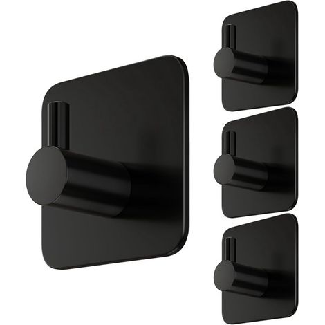 Juego de 4 toalleros sin taladro，ganchos adhesivos negros，ganchos para toallas，acero inoxidable，atractivos ganchos de pared