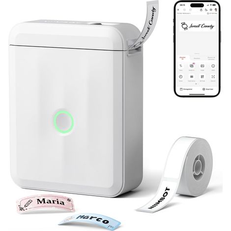 Label Maker with Adhesive Tape, Portable Bluetooth Thermal Printer for Organizing Office Home Storage, Upgraded Sticker Labeling Machine, White (1/5)