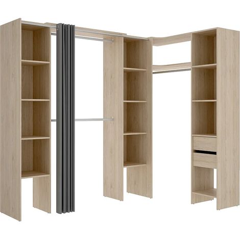 Armadio guardaroba angolare allungabile L164/234 cm Rovere e Grigio - DORIAN