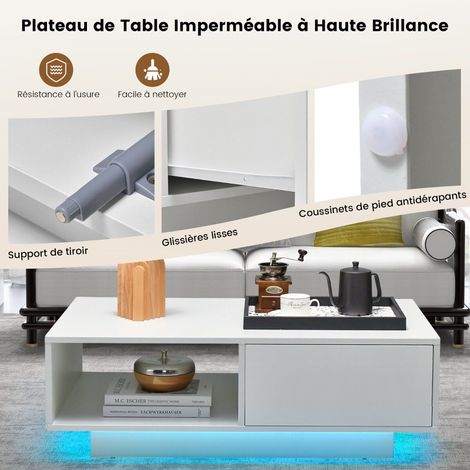 Contemporary Coffee Table with LED Lights 20 Colors 95x55x31 CM Living Room Table with Large Drawer and Compartment White (1/5)