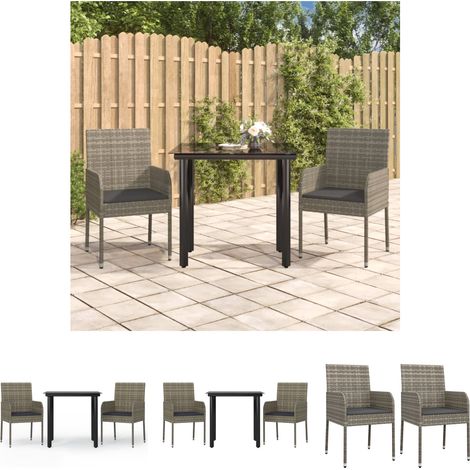 Gartenmöbel - vidaXL 3-tlg. Garten-Essgruppe mit Kissen Schwarz und Grau Poly Rattan - Wetterfest (1/5)