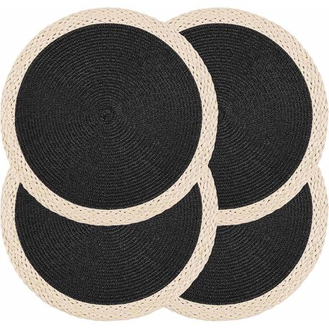 Lot de 4 sets de table ronds en osier tressé naturel pour table de salle à manger résistant à la chaleur, pour intérieur et extérieur, 38 cm, noirs'Parent'Noir'Taille unique