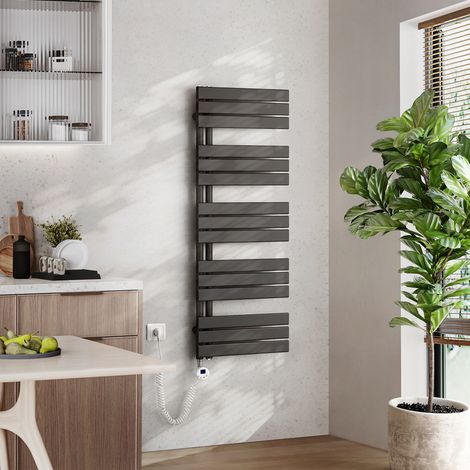 EMKE Elektrischer Badheizkörper mit WiFi 132 x 50 cm Anthrazit 800 W Handtuchheizkörper, Smart Home, Flachrohr 24/7 Timer & Alexa kompatibel (1/5)