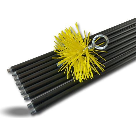 Kibros – Kit ramonage hérisson synthétique 9 cannes 1,4m Ø 150mm – Flexible pour conduits droits – Embouts en zamac pour solidité