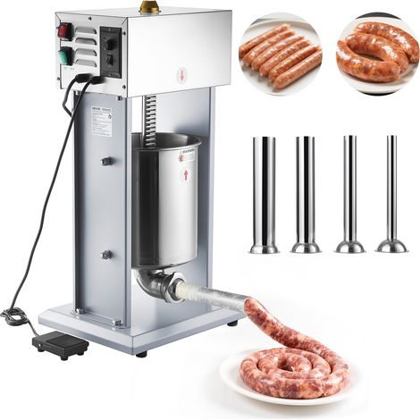 Poussoir à Saucisses Électrique 10 L, Machine à Saucisses Verticale en Acier Inoxydable, pour Saucissons Restaurant Supermarché Boucherie, Réglage Continu de la Vitesse, 4 Tubes de Remplissage (1/5)