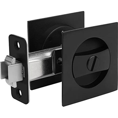 Serrure pour porte coulissante à galandage, quincaillerie carrée moderne noire mate pour plus d'intimité, porte coulissante noire (1/5)