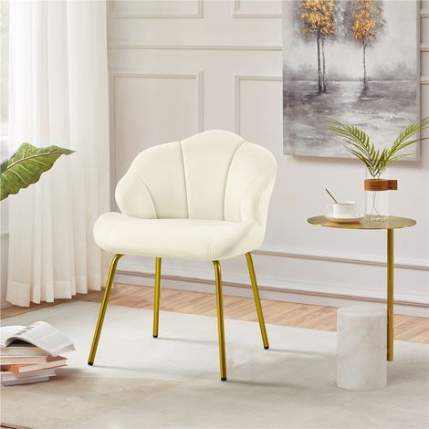 Homevive Silla de Comedor de Terciopelo Sillón Auxiliar Moderno con Patas Doradas para Dormitorio Salón Tocador Beige (1/5)