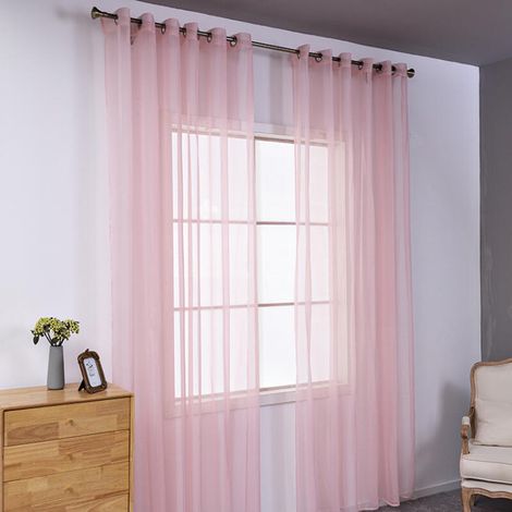 Dos cortinas semitransparentes perforadas, ligeras y transpirables, ideales para decorar dormitorios, salones, etc., de 140 x 230 cm, color rosa claro. (1/5)