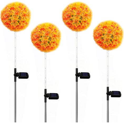 Lampes Solaires Jardin - Boule Fleur Pissenlit Solaire avec Guirlande LED Colorée - Étanche IP65 - Hauteur 75 cm - 4 Pièces (1/5)