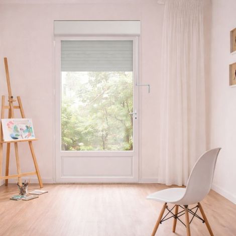 Porte Fenêtre PVC blanc 1 vantail hors tout H 239 x L 96 cm ouverture française volet roulant manivelle pose en neuf tirant droit