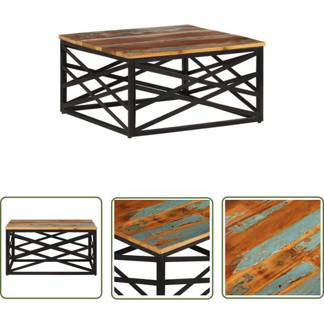 The Living Store Table basse 68x68x35 cm Bois de récupération massif - Table Basse Industrielle - Table Basse Vintage - Meuble En Bois Recyclé - Table Basse Design - Table Basse Unique (1/5)