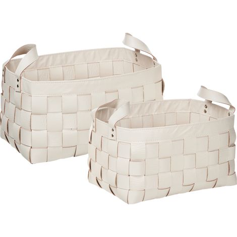 Conjunto de 2 cestas de almacenaje hechas a mano con asas de piel sintética beige Sippar