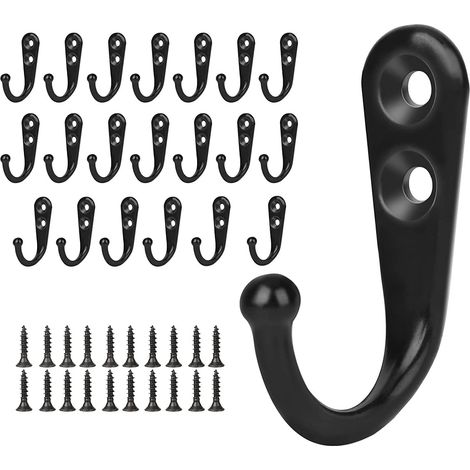 Crochets porte manteau muraux vintage en métal noir – Lot de 20 pièces – Installation facile avec vis – Résistant à la corrosion – Minetgnon