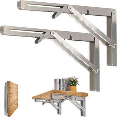 2 Pieces Folding Shelf Bracket, 300mm Folding Angle Bracket Support, Wall Mounted Folding Brackets, for Table Shelf Wall Garage Kitchen Bedroom Office, Space Saving (1/5)