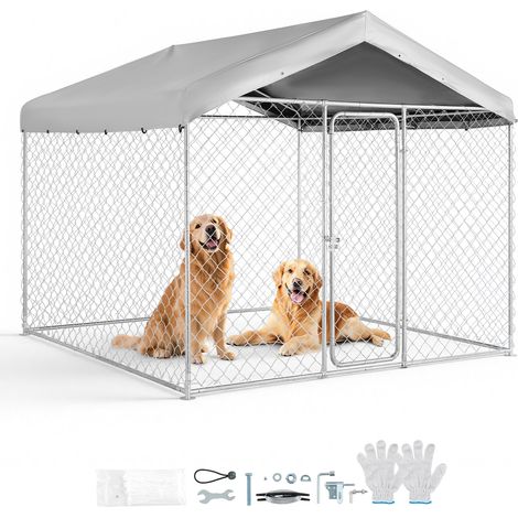 VEVOR Hundezwinger, 2,3 x 2,3 x 2,15 m, Hundehütte mit Sicherheitsschloss, Outdoor Hundehaus mit UV-Beständiger & Wasserdichter Dachabdeckung, Robuste Hundegehege/Auslauf für Große Hunde (1/5)