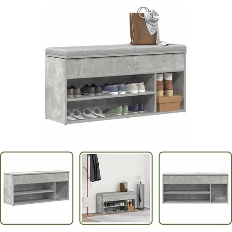 Schuhregal - Schuhbank Betongrau 102x30,5x45 cm Holzwerkstoff (1/5)