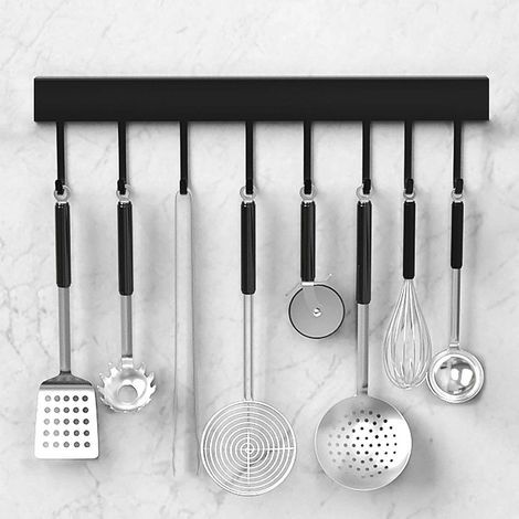 BRAVIX Barre de Cuisine,Porte Casserole Mural Cuisine Mural pour Suspendre Les Ustensiles de Cuisine,Barre à Accrocher des Rail Support 40cm avec 8 Crochets (1/5)
