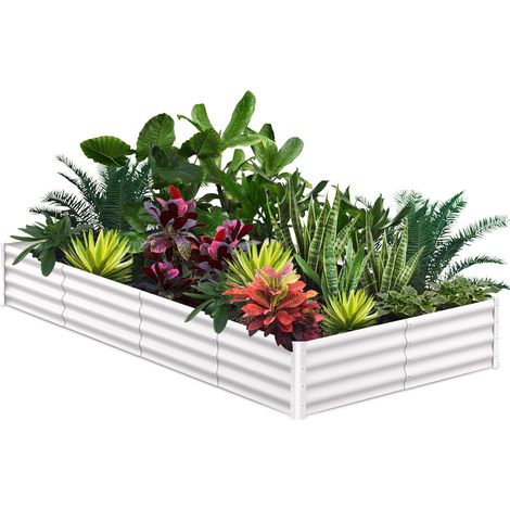 Lot de 1 bac à fleurs en acier, jardinières rectangulaires extensionérieures, gants inclus, fond ouvert, Blanc, 240x120x30cm (1/5)