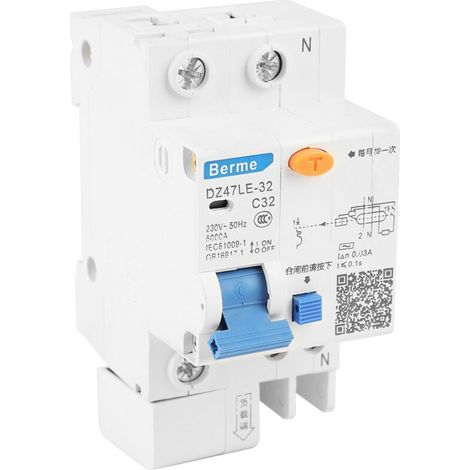 Disjoncteur Différentiel Stable DZ47LE-32 32A 1P + N C32 30mA 230V, Protection Contre Surcharge, Fuite et Court-Circuit Multiple (1/5)