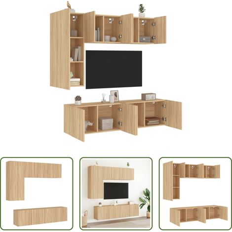 vidaXL Meuble TV - Unités murales TV 5 pcs chêne sonoma bois d'ingénierie (1/5)