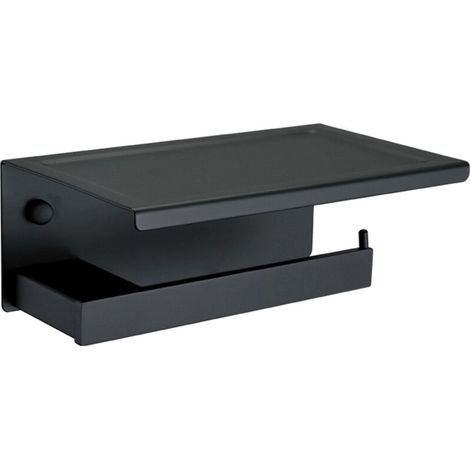 Stainless Steel Toilet Paper Holder, Toilet Roll Holder with Mobile Phone for Bathroom (Black, 19 × 11 × 7.5 cm) (1/5)