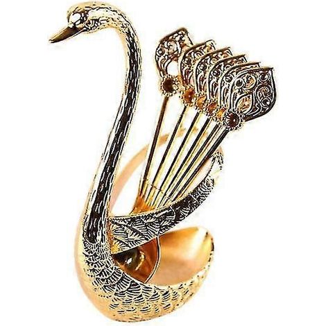 Ensemble de cuillères à mélanger et remuer, forme originale, couleur vive, surface polie antirouille et anticorrosion, avec support de rangement en forme de cygne (1/5)