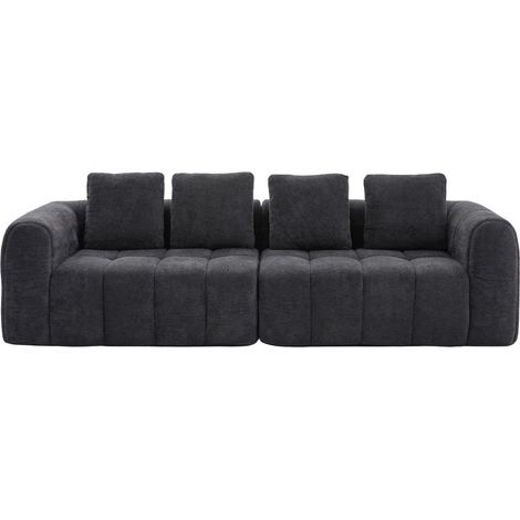 Sofá Modular 2 Piezas, Asiento Profundo, Espuma de Alta Densidad, Tela, Gris Oscuro (1/5)