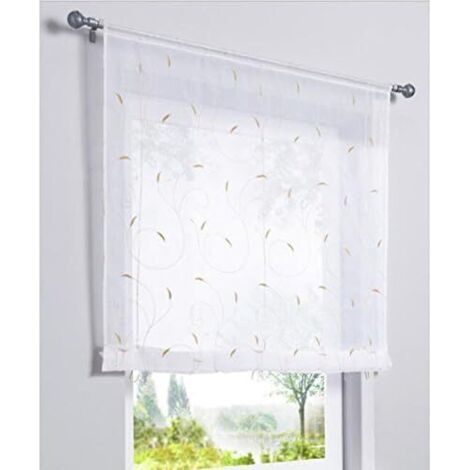 BUNTHAUS 1 Pièce Rideau de Fenêtre Broderie Floral Raffrollo Haut Qualité Voile Décoration de la Chambre Salle de Bain Balcon(Kaki,140x140cm)-Ensoleillé