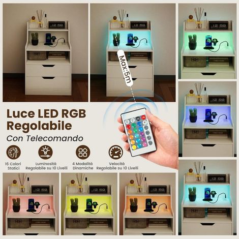 Table de Chevet LED avec Prises USB et AC 2 Tiroirs de Rangement Meuble Blanc pour Chambre (1/5)