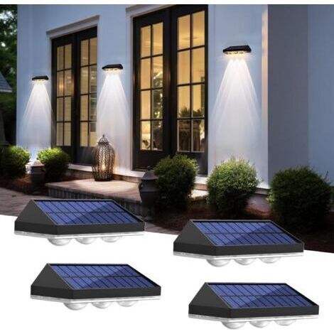 BUNTHAUS Lot de 4 Lampe Solaire Exterieur Applique, Lampes Solaires IP65 Étanche Avec 3 Modes 3000K/4000K/6000K, Auto ON/OFF Solaire Extérieur pour Clôture, Cour, Patio, Jardin Mur Décoration