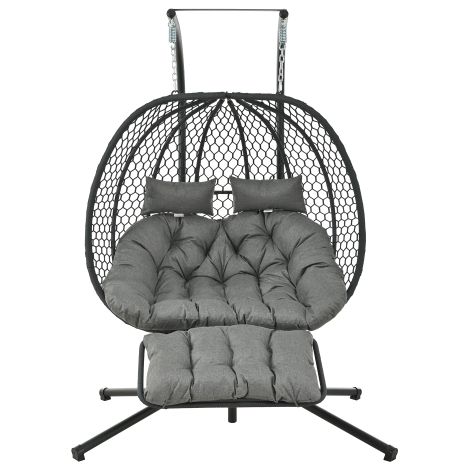 Fauteuil à bascule en forme d'œuf coussin d'assise et oreiller repose pieds extérieur/intérieur fauteuil à bascule double (1/5)