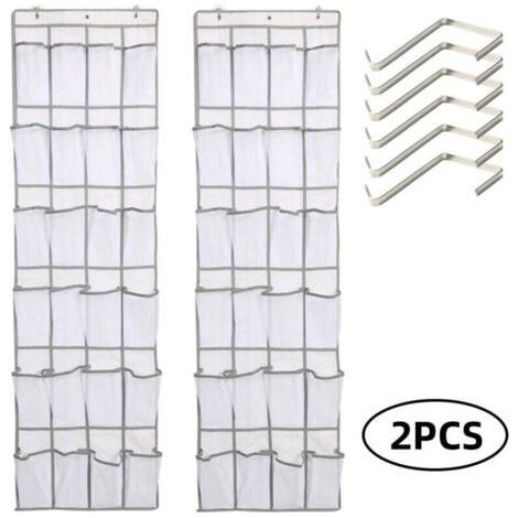 2pcs Range Chaussures à Suspendre sur la Porte, Sac de Rangement Suspendu avec 24 Poches, Rangement de Chaussures Suspendu, Organiseur de Suspension Multifonction pour Chambre à Coucher, Salle (1/4)