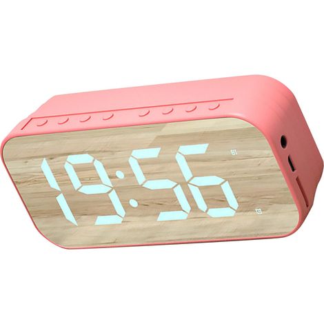 Nouvelle mini enceinte Bluetooth sans fil avec finition miroir, réveil avec télécommande, enceinte connectée, rose (1/5)