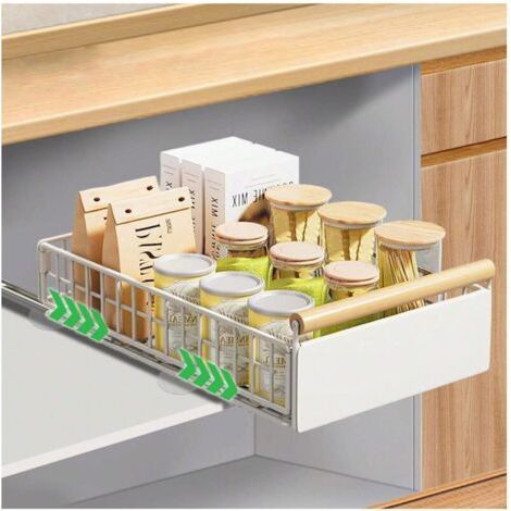 QORVA-Tiroirs coulissants de cuisine, étagères mobiles avec poignées, tiroirs pliants rétractables pour armoires, organiseur de tiroirs sans perçage, blanc, petit