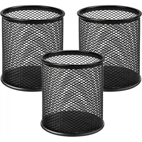Trois porte-crayons en métal noir de haute qualité (9910CM) pour les bureaux et le rangement de la papeterie. (1/5)