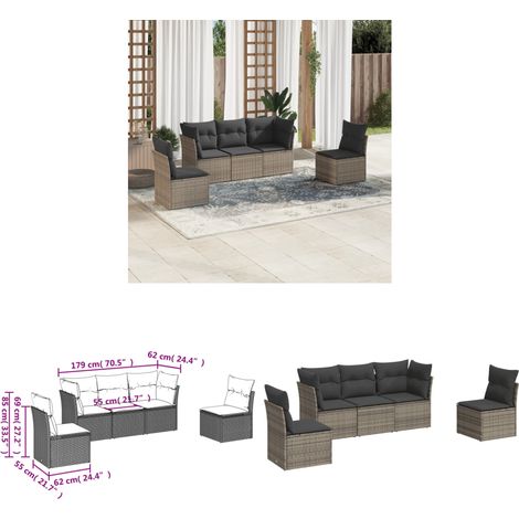 5-tlg. Garten-Sofagarnitur mit Kissen Grau Poly Rattan - Gartensorte - Gartenmöbelset - Lounge Sofa - Outdoor Möbel - Rattan Gartenmöbel - Home & Living (1/3)