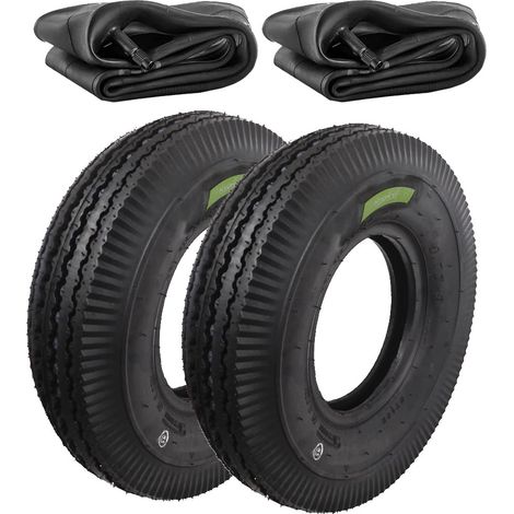 2 COPERTONI 4.00-8 + CAMERE PNEUMATICI RUOTE CARRELLO APPENDICE RIMORCHIO BARCA (1/2)